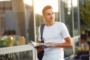 male student on college campus