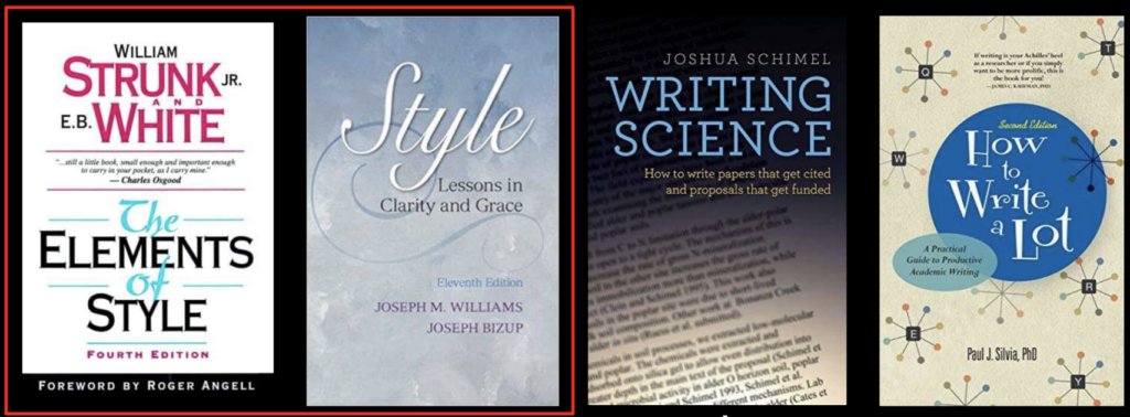 Andrew Jordan shared some of his favorite books about how to write well as a scientist. His favorites include: The Elements of Style, Style: Lessons in Clarity and Grace, Writing Science, and How to Write a Lot.