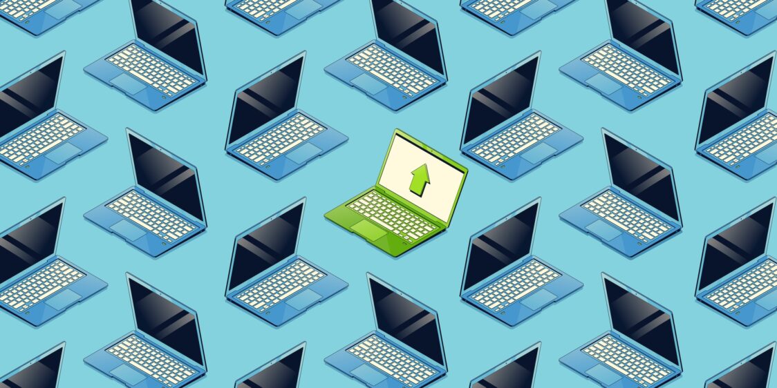 many rows of laptops