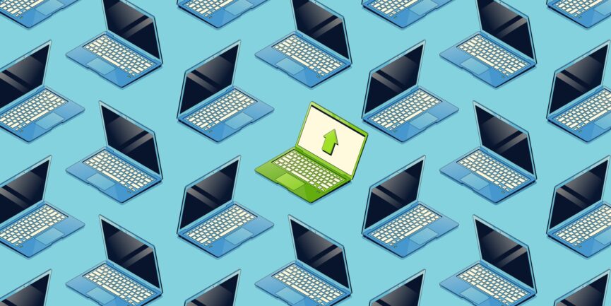 many rows of laptops